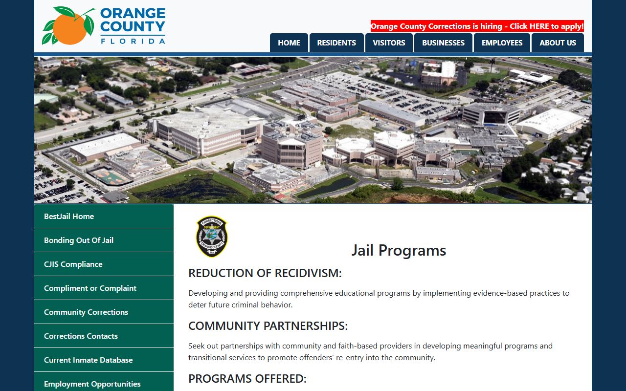 Orange County jail programs page tied to the Phoenix Facility construction program
